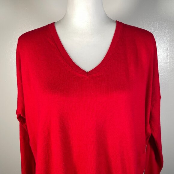 Express Red V Neck Tight Knit Zip Front Long Sleeve Pullover Sweater SP - Picture 3 of 13